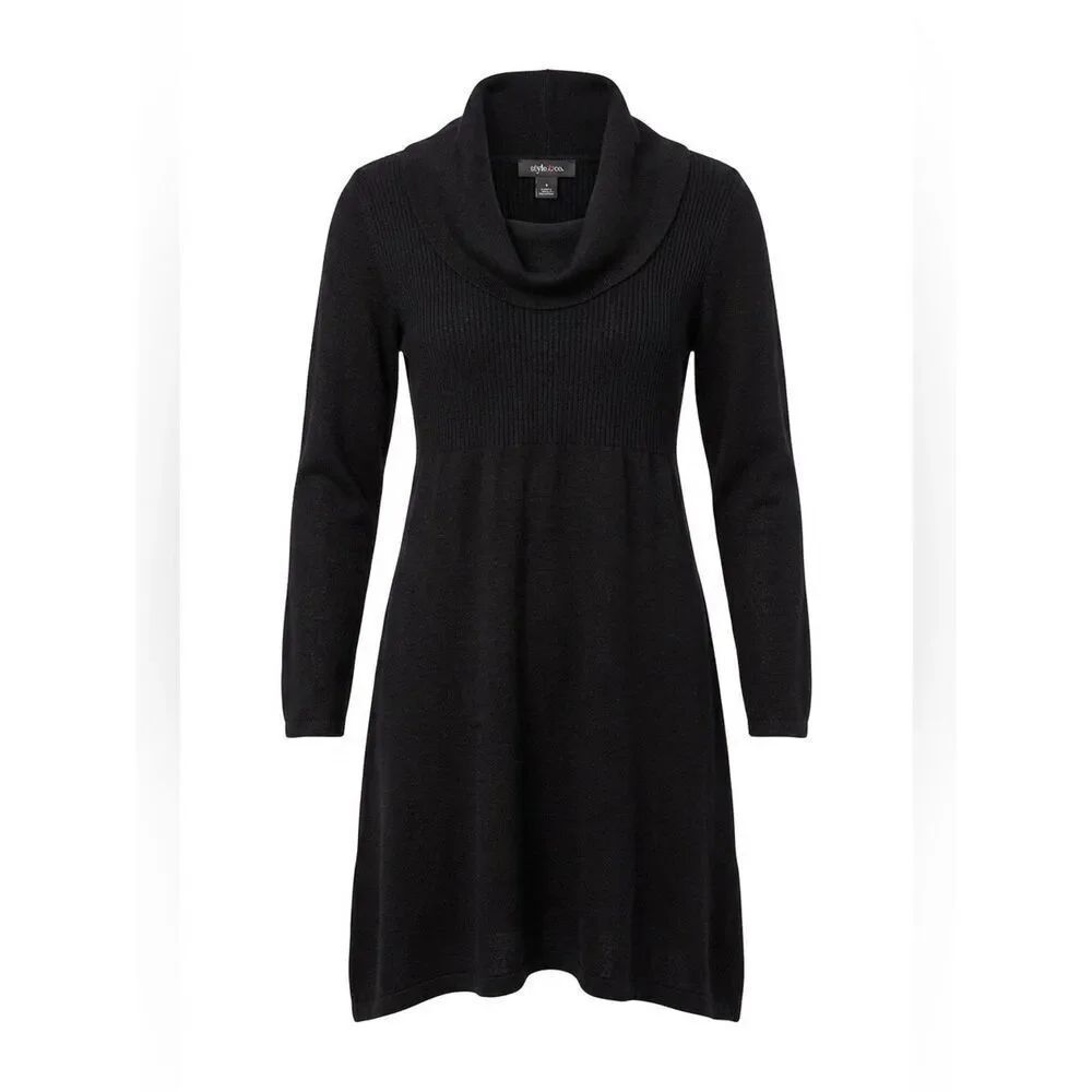 BLACK COWL NECK SWEATER DRESS BY STYLE & COMPANY SIZE MEDIUM LIKE NEW